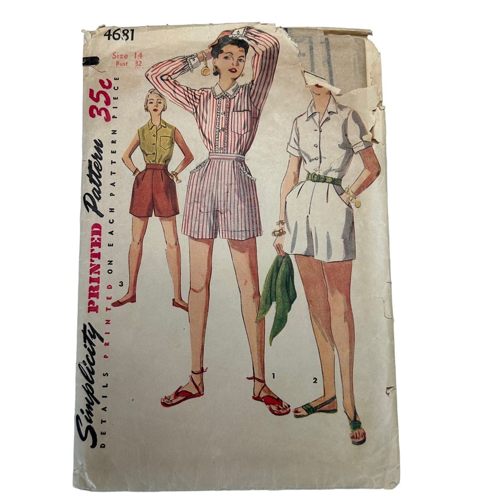 Simplicity Vintage 1950's Pattern #4681 Junior/Misses Blouse/Shorts Size‎ 14